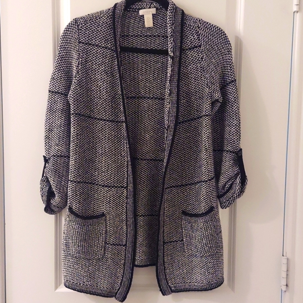 Chico's black and white knit open cardigan size S